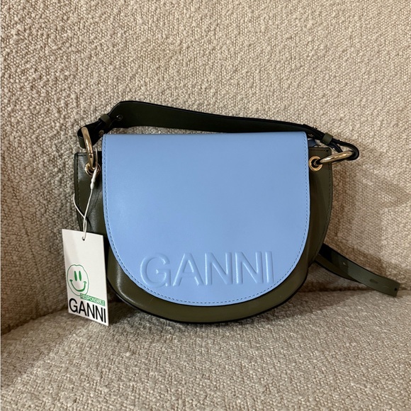 GANNI Medium Placid Blue Leather Top Handle Bag [OS] - Picture 2 of 12